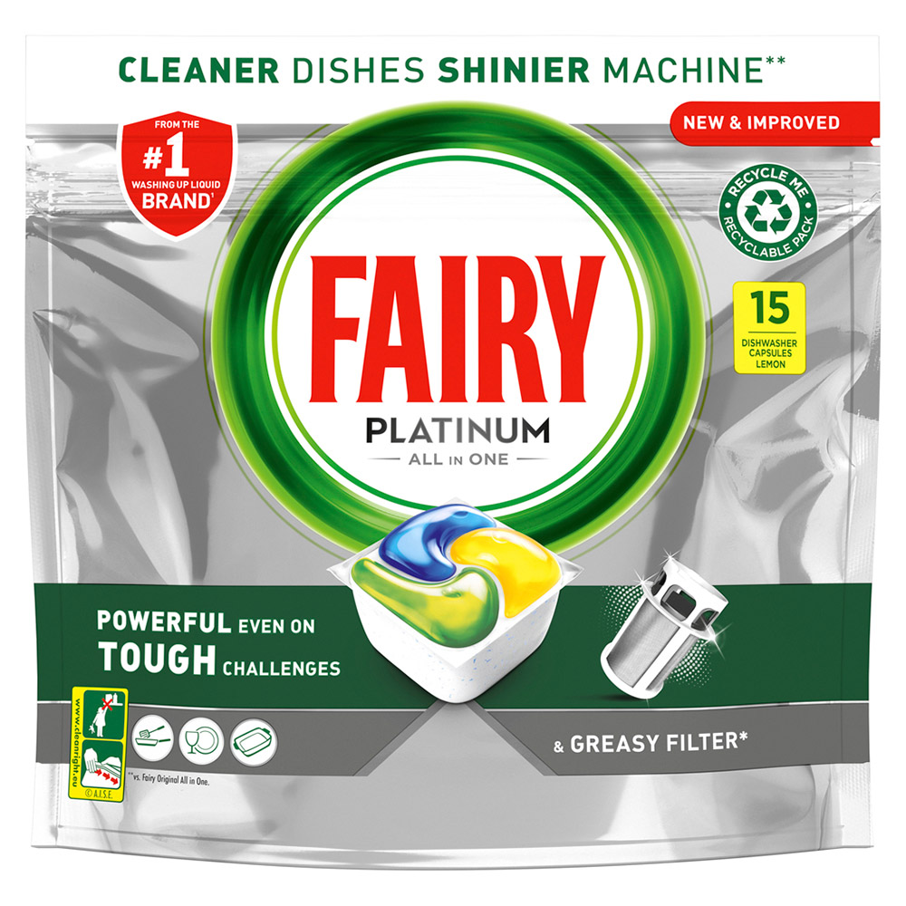 Fairy Platinum All in One Dishwasher Tablet 15 Pack Image 1