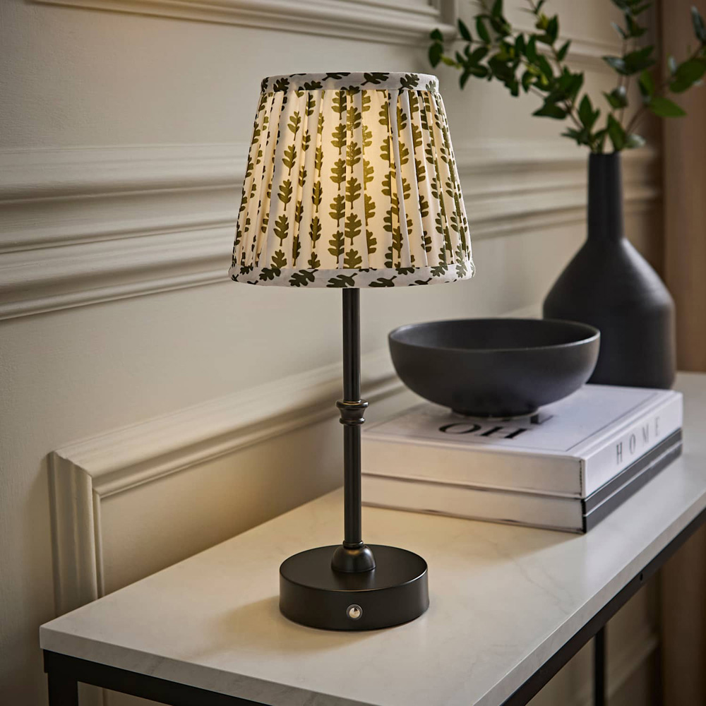 ValueLights Lowe Green Ditsy Floral Pleated Shade Black Rechargeable Table Lamp with Bulb Image 6