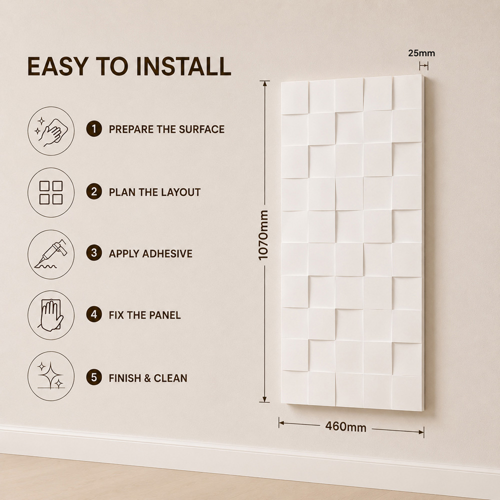 Britwall Jade White 3D Cubic Tile Effect Hard PU Wall Panel 1070 x 460 x 25mm 2 Pack Image 6