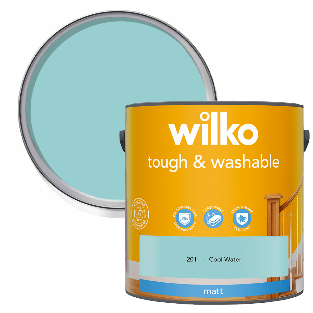 Wilko Tough & Washable Cool Water Matt Emulsion Paint 2.5L Image 1