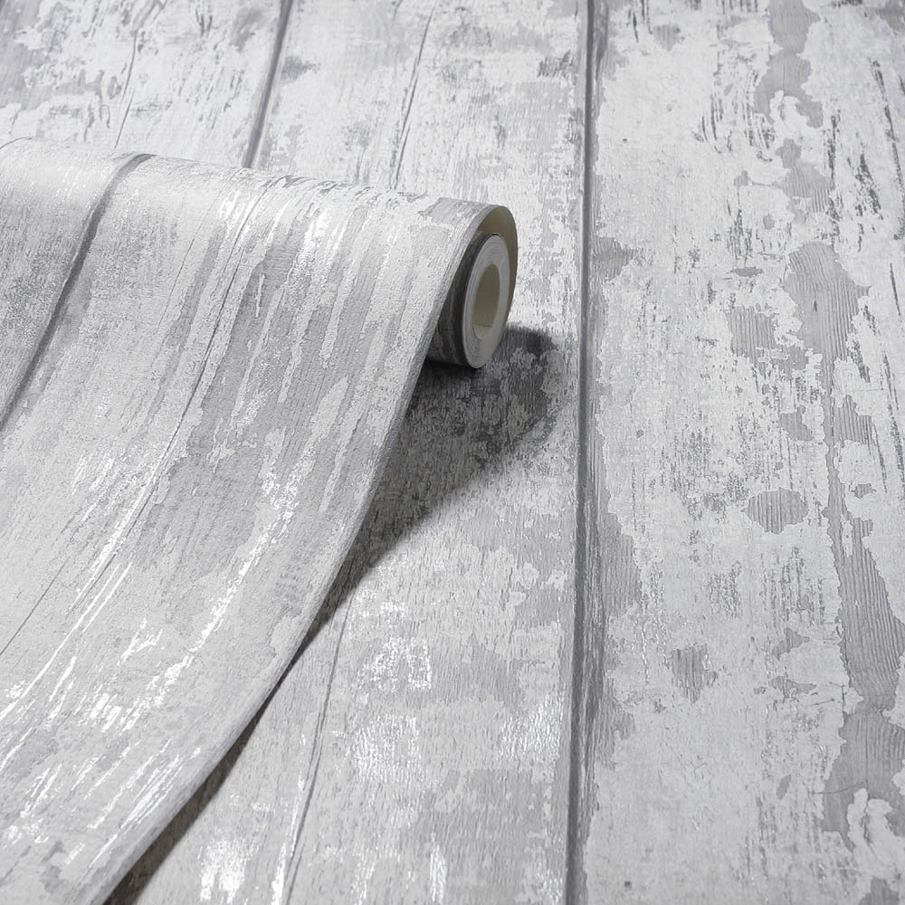 Arthouse Metallic Washed Wood Grey and Silver Wallpaper Image 2