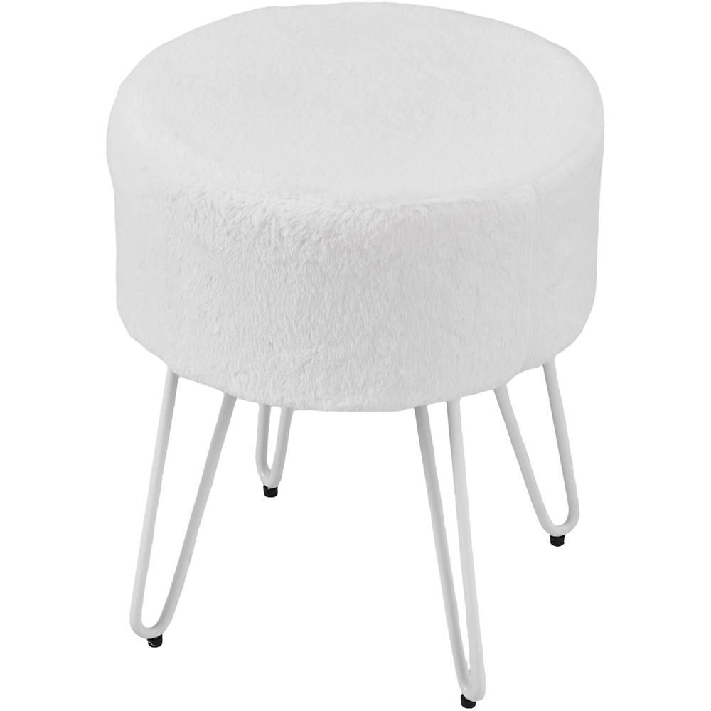 Living and Home White Fuzzy Vanity Footstool Image 2