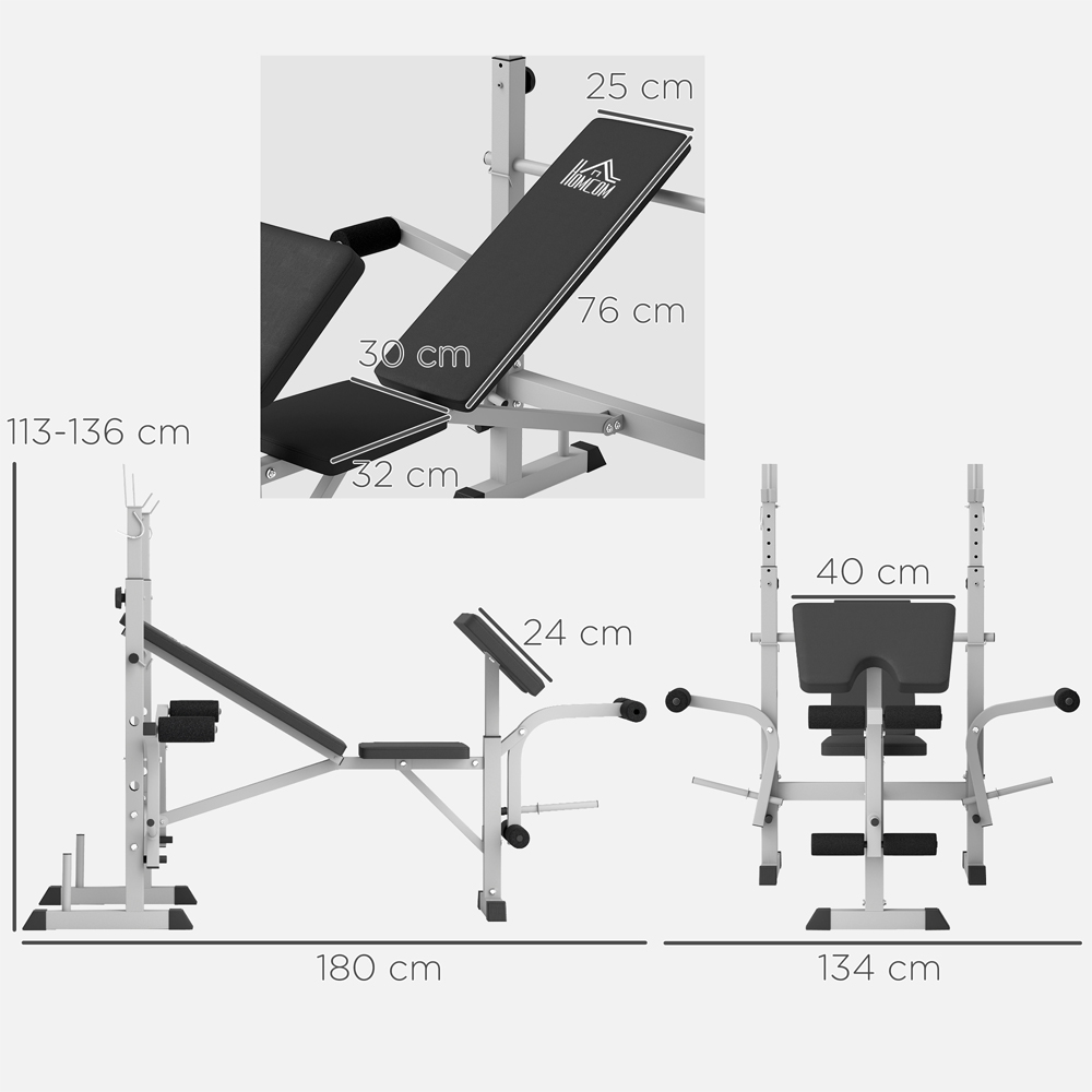 HOMCOM Grey Adjustable Weight Bench with Squat Rack Preacher Curl Pad and Leg Developer Image 9