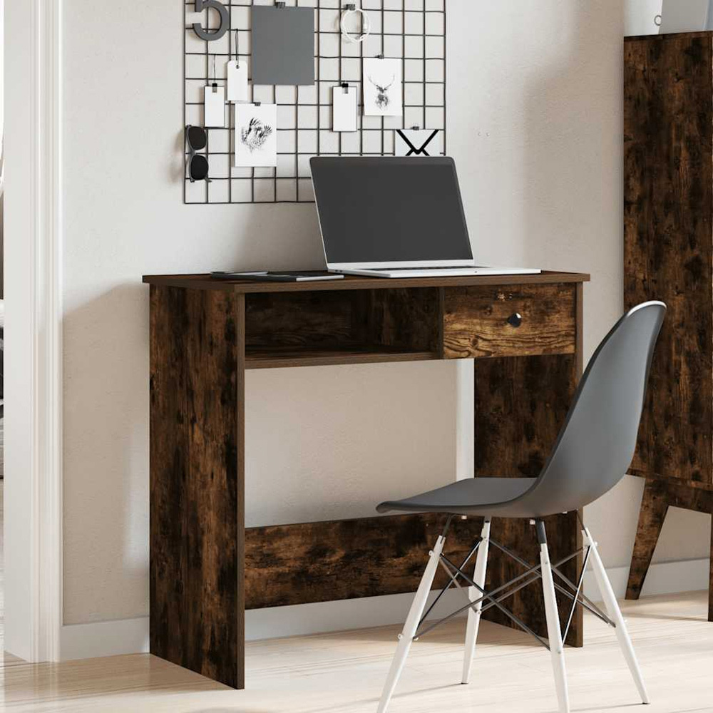 vidaXL Single Drawer Computer Desk Smoked Oak Image 9