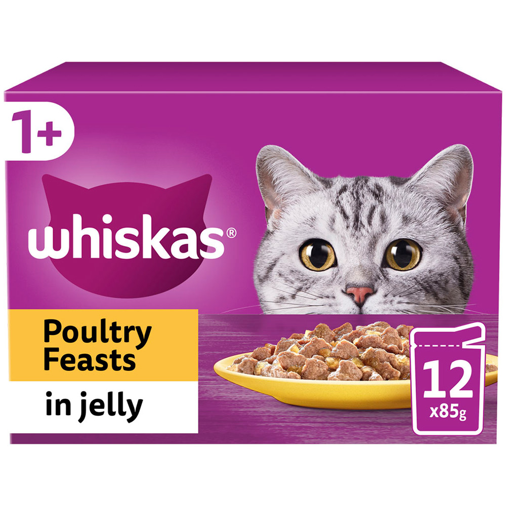 Whiskas Adult Wet Cat Food Pouches Poultry in Jelly 12 x 85g Image 1