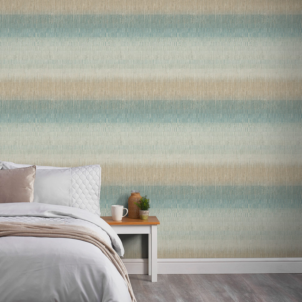 Grandeco Malibu Textile Woven Effect Teal Wallpaper Image 3