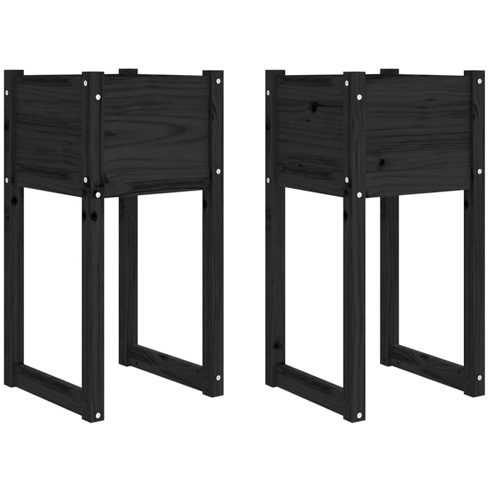 vidaXL Black Solid Pine Wood Garden Planter 81 x 40 x 40cm 2 Pack Image 5