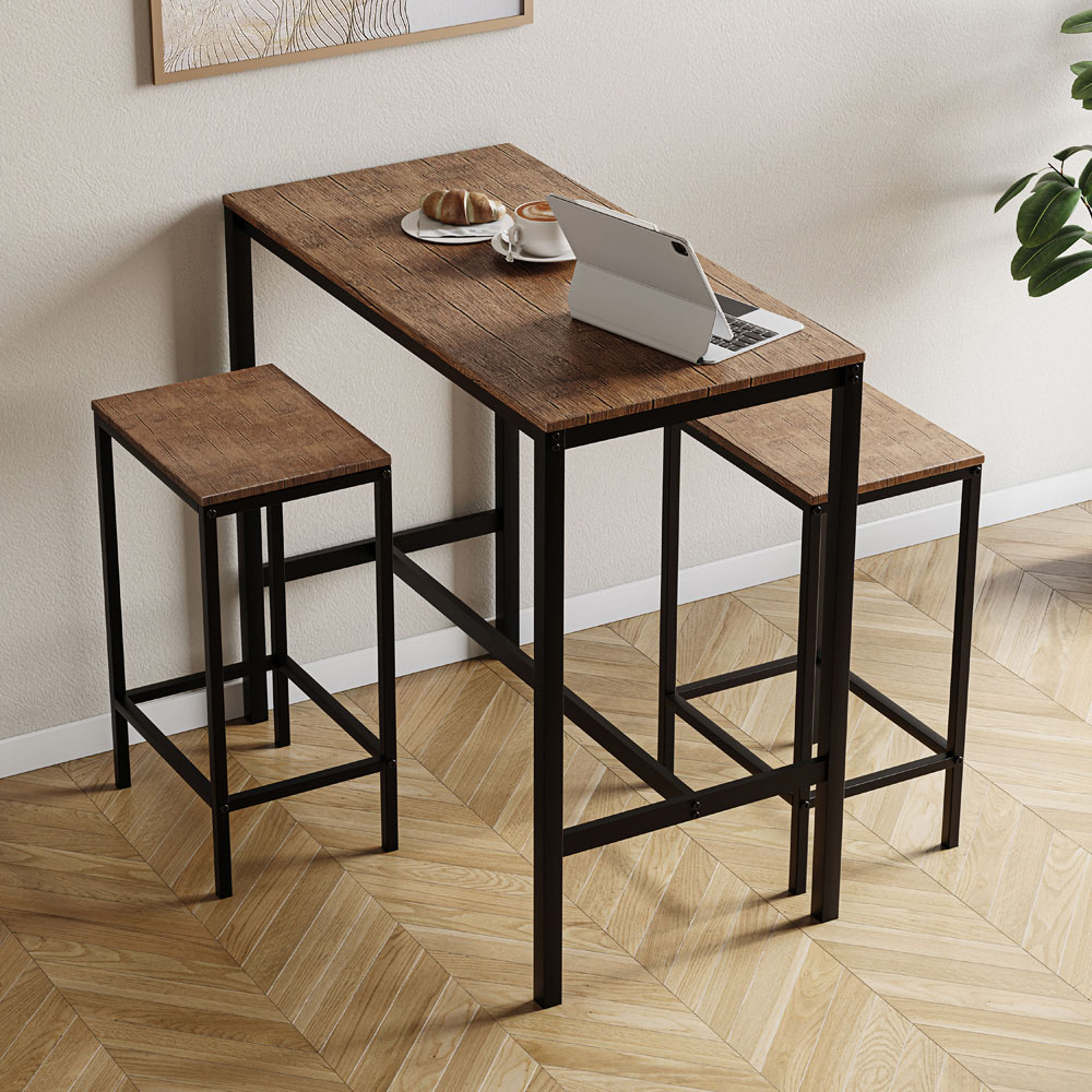 VIDA DESIGNS Roslyn 2 Seater Metal Frame Breakfast Table Set Dark Wood Image 2