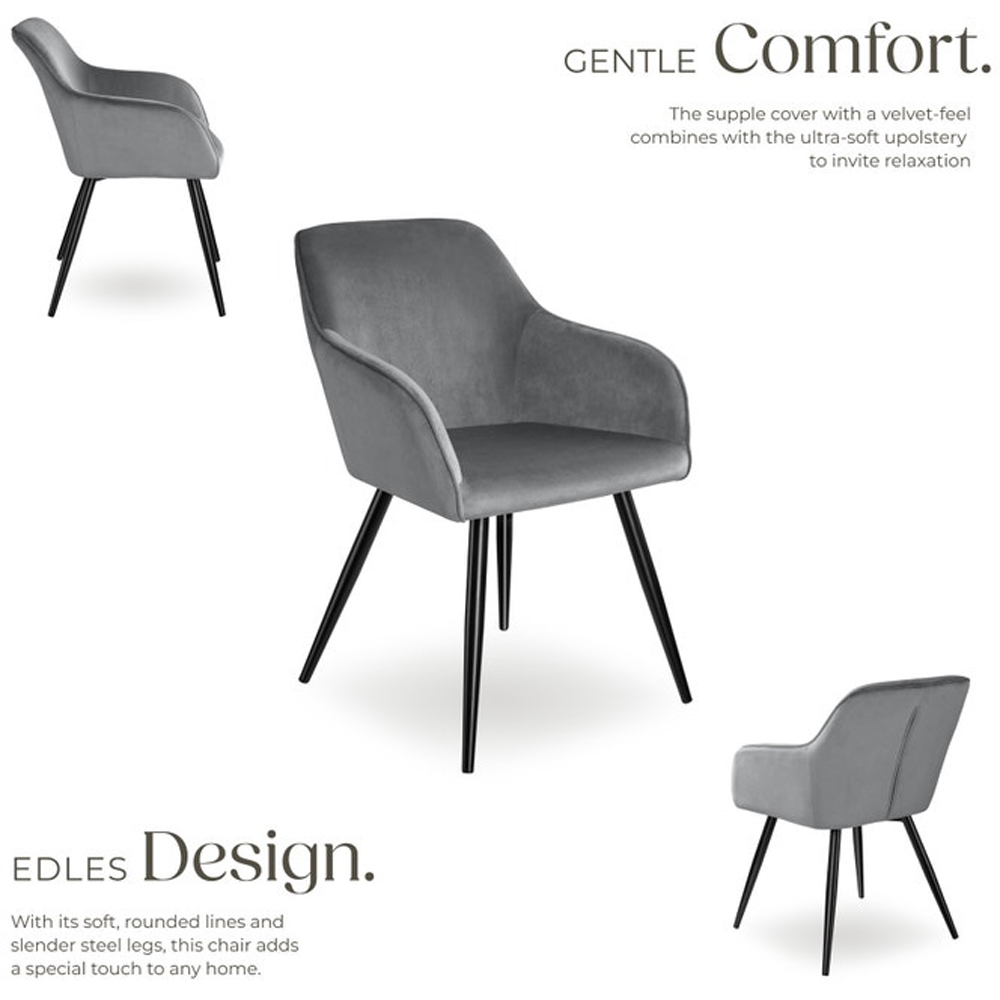 tectake Marilyn Set of 8 Grey and Black Velvet Padded Dining Chair Image 3