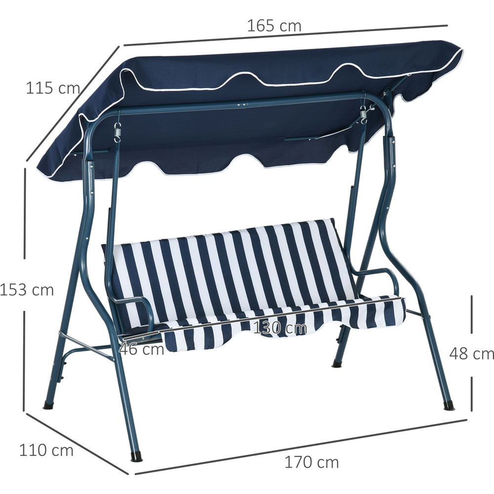 Outsunny 3 Seater Blue Swing Chair with Canopy Image 7