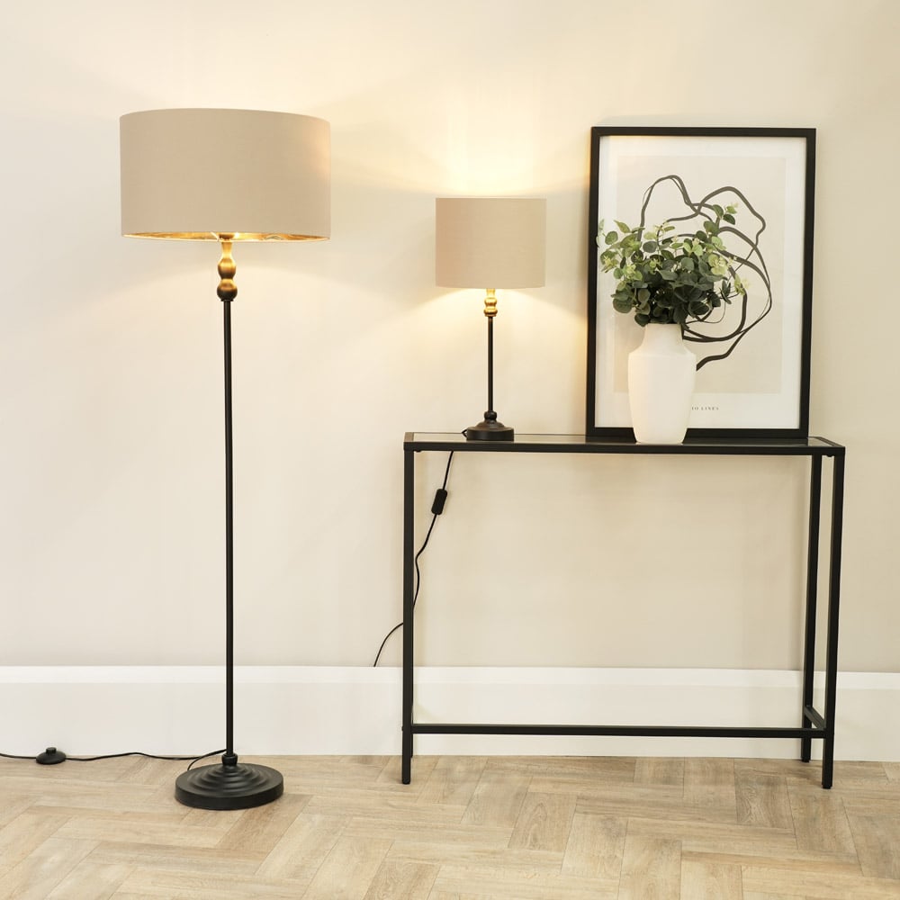 ValueLights Maggie Beige and Metallic Chrome Shade Black Candlestick Table Lamp Image 5