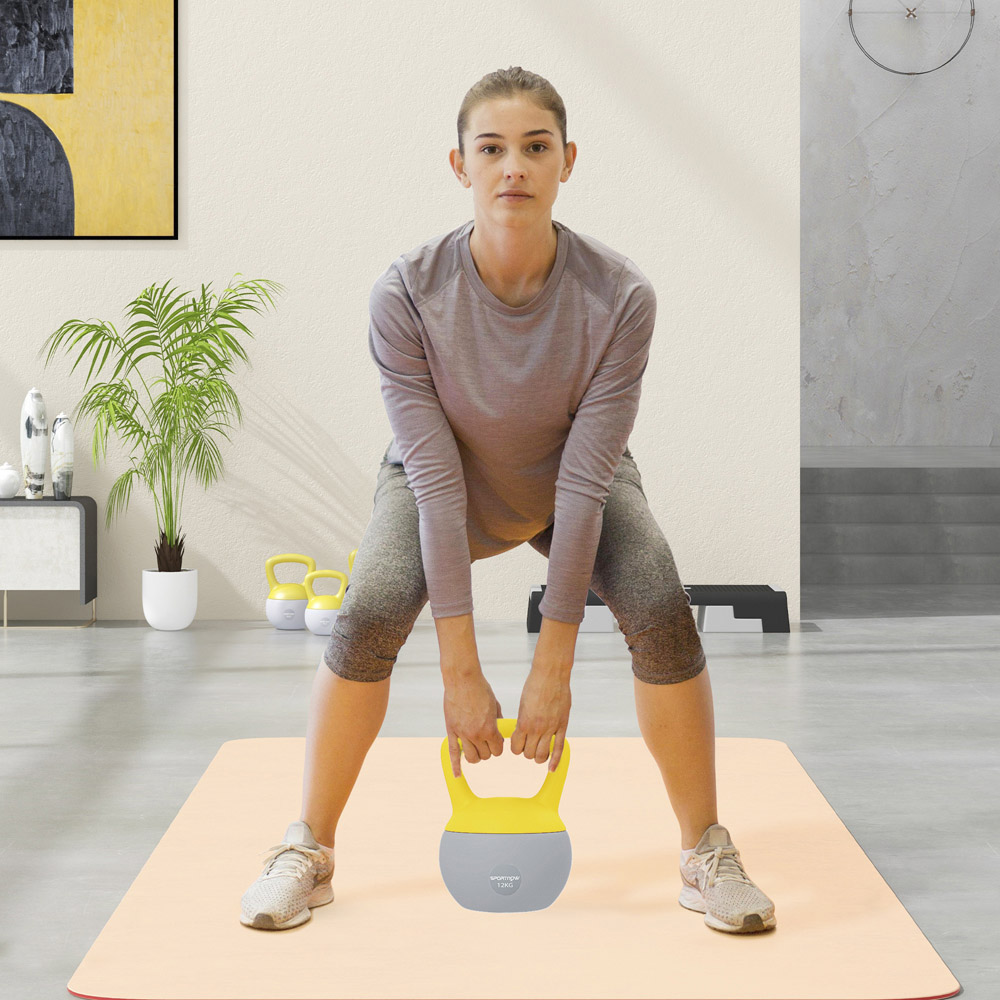SPORTNOW Yellow and Grey Soft Body Kettlebell with Non Slip Handle 12kg Image 2