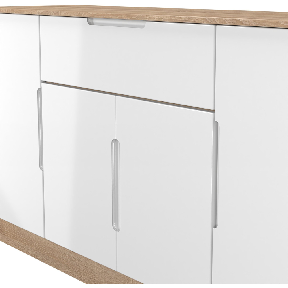 Crowndale Milan 4 Door Single Drawer White Gloss and Bardolino Oak Wide Sideboard Ready Assembled Image 5
