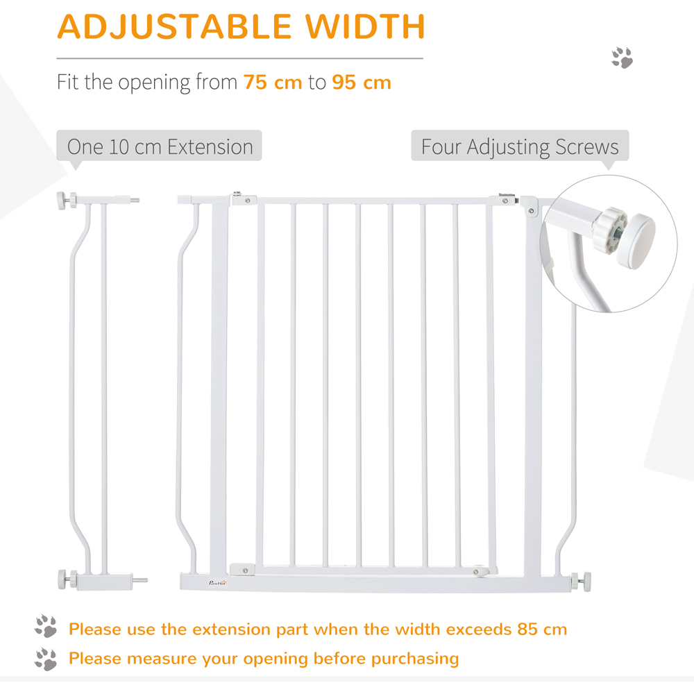 PawHut White 75-95cm Door Pressure Fit Wide Stair Pet Safety Gate Image 5