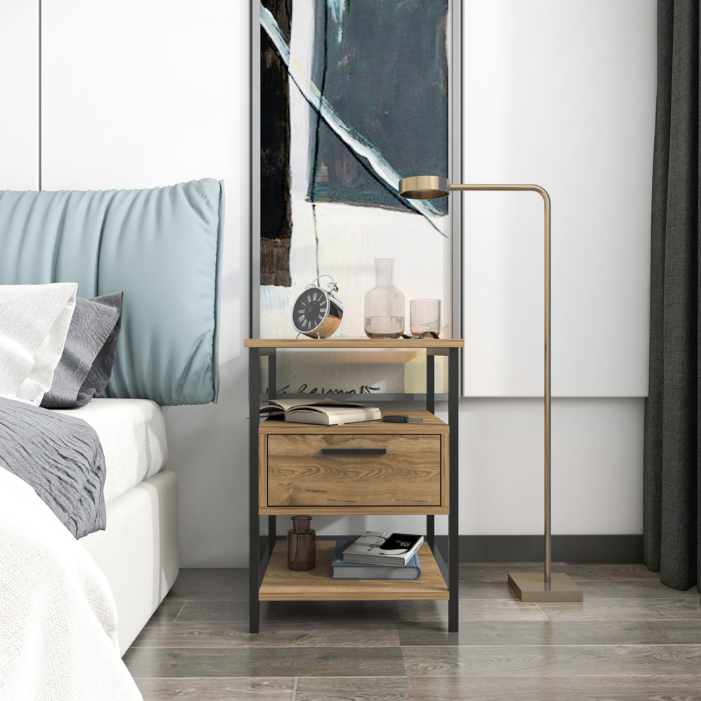 Decorotika Alba Single Drawer 2 Shelf Oud and Black Side Table Image 8