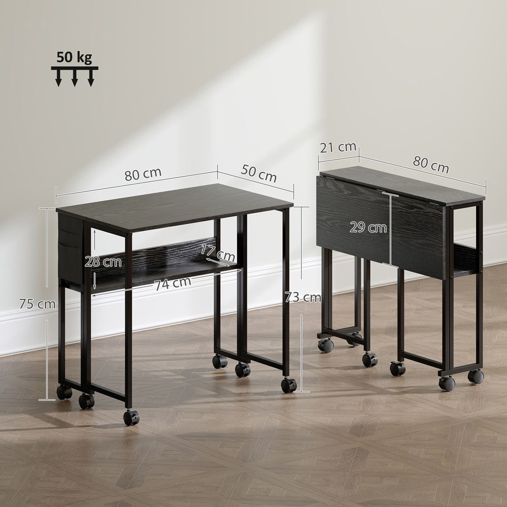 Portland Black Foldable Computer Desk with Wheels Image 9