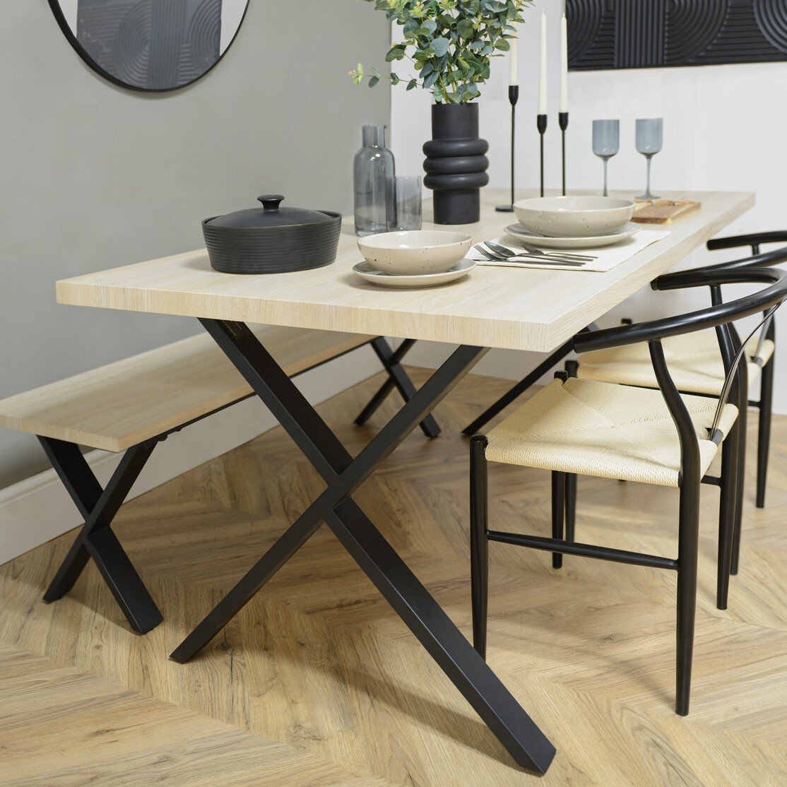 Ashford Wooden 4 Seater Dining Table Natural Oak and Black Image