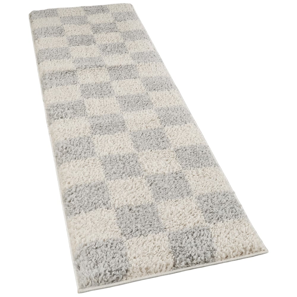 Desire Rugs Chester Grey Shaggy Checkered Rug 60 x 220cm Image 1