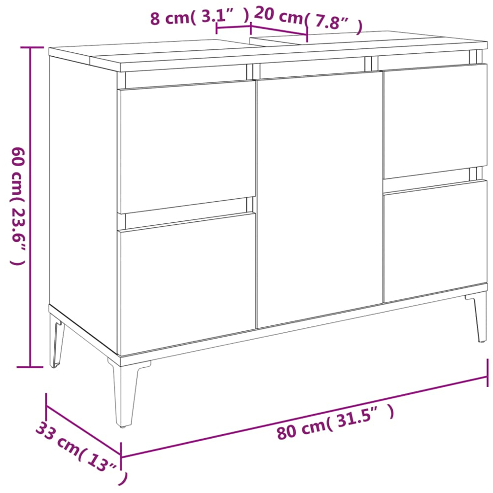 vidaXL Single Door 4 Drawers Grey Sonoma Bathroom Sink Cabinet Image 9