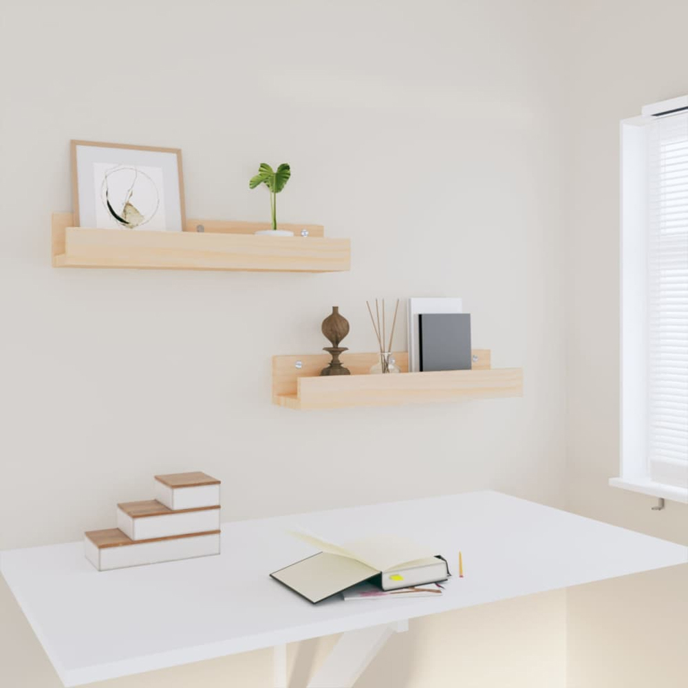 vidaXL 50cm Set of 2 Brown Solid Pine Wood Floating Wall Shelf Image 5