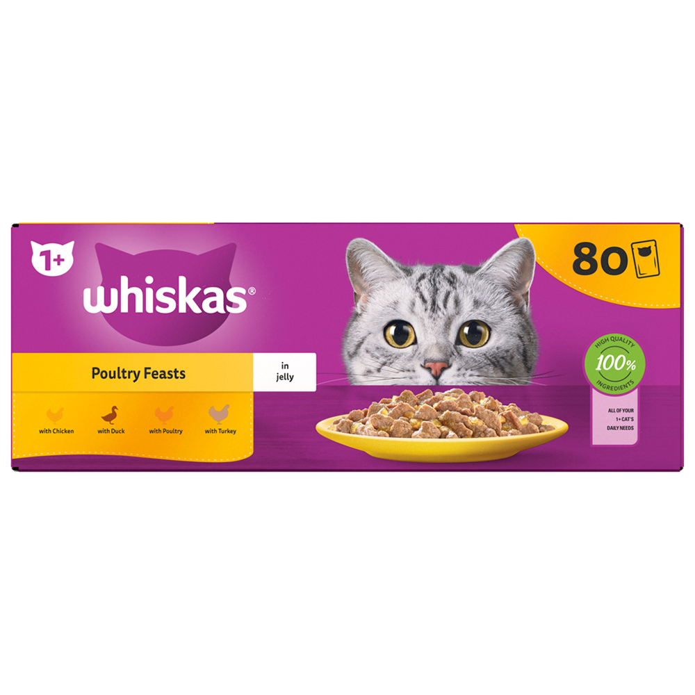 Whiskas Adult Wet Cat Food Pouches Poultry Selection in Jelly 80 x 85g Image 4
