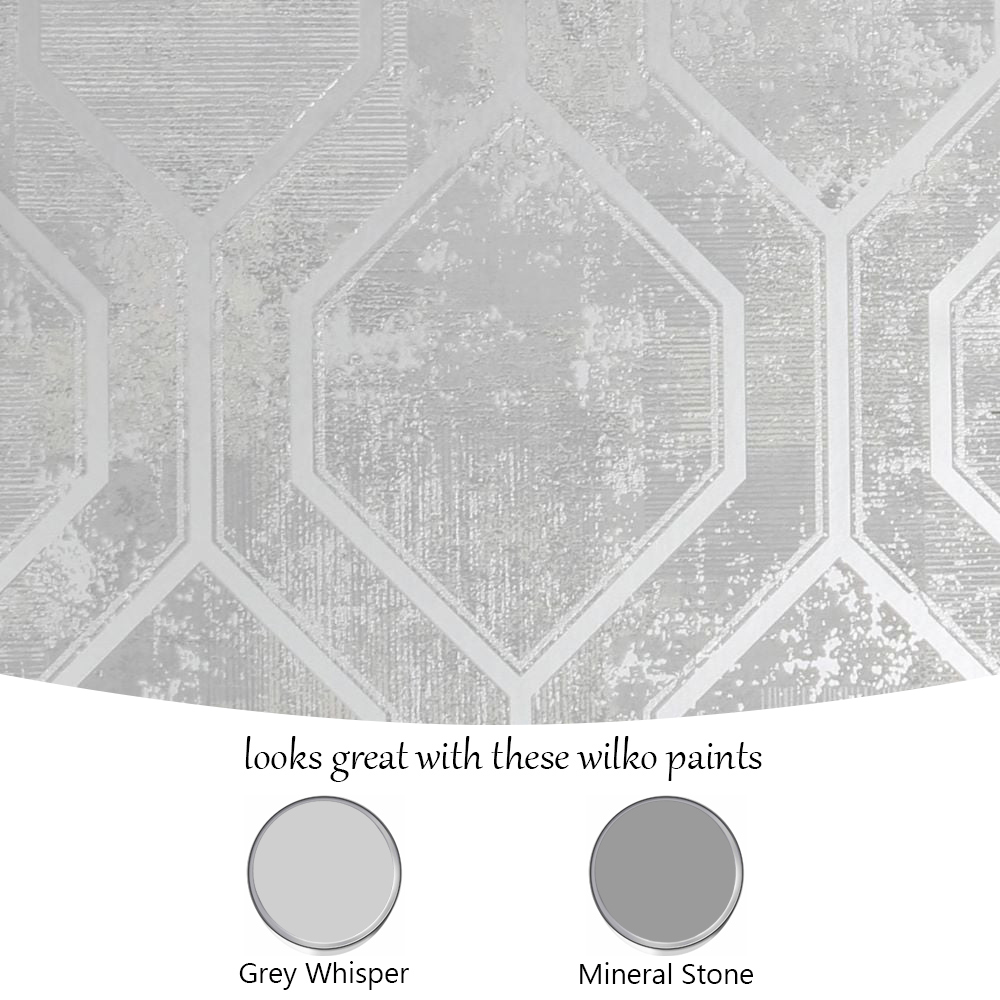 Superfresco Colours Armature Geometric Grey and Silver Wallpaper Image 5
