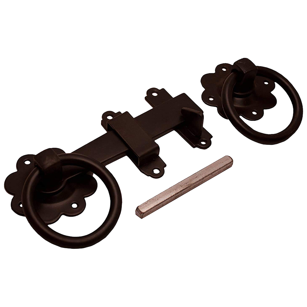 Golden Grace Black Outdoor Gate Ring Plain Latch Set 21.4 x 12.7 x 4cm Image