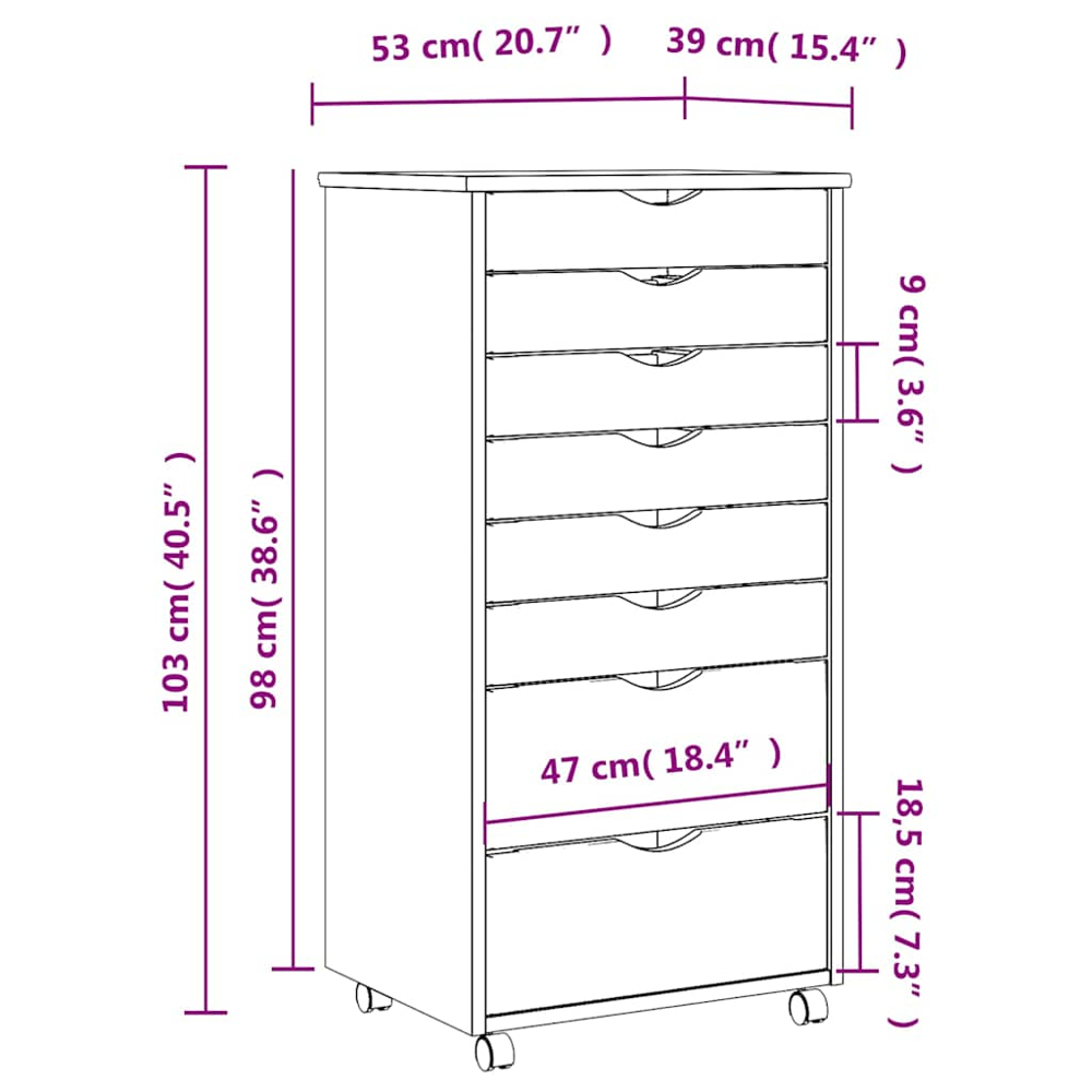 vidaXL Moss 6 Drawer Grey Solid Pine Mobile Chest of Drawers Image 6