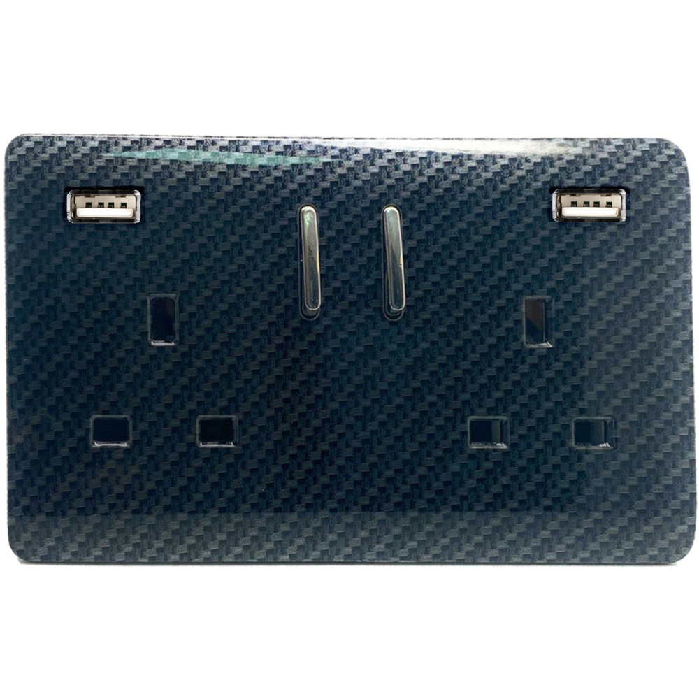 Trendi Switch 2 Gang 3100mA Designer Carbon Fibre USB Plug Socket Image