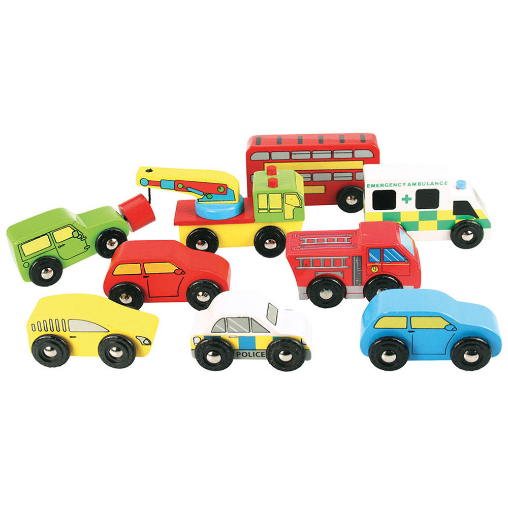 Bigjigs Toys 9-Piece Wooden Vehicle Pack Image 1