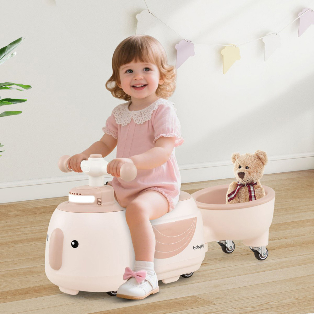 Costway Toddler Beige Penguin Foot to Floor Sliding Ride On Push Car with Trailer Image 2