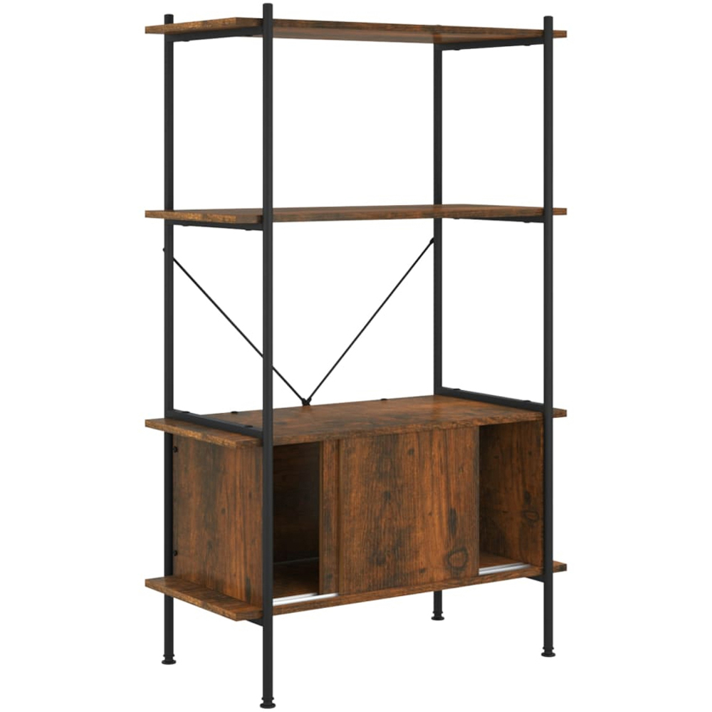 vidaXL 2 Sliding Door 2 Open Shelf Dark Brown Shelving Unit Image 3
