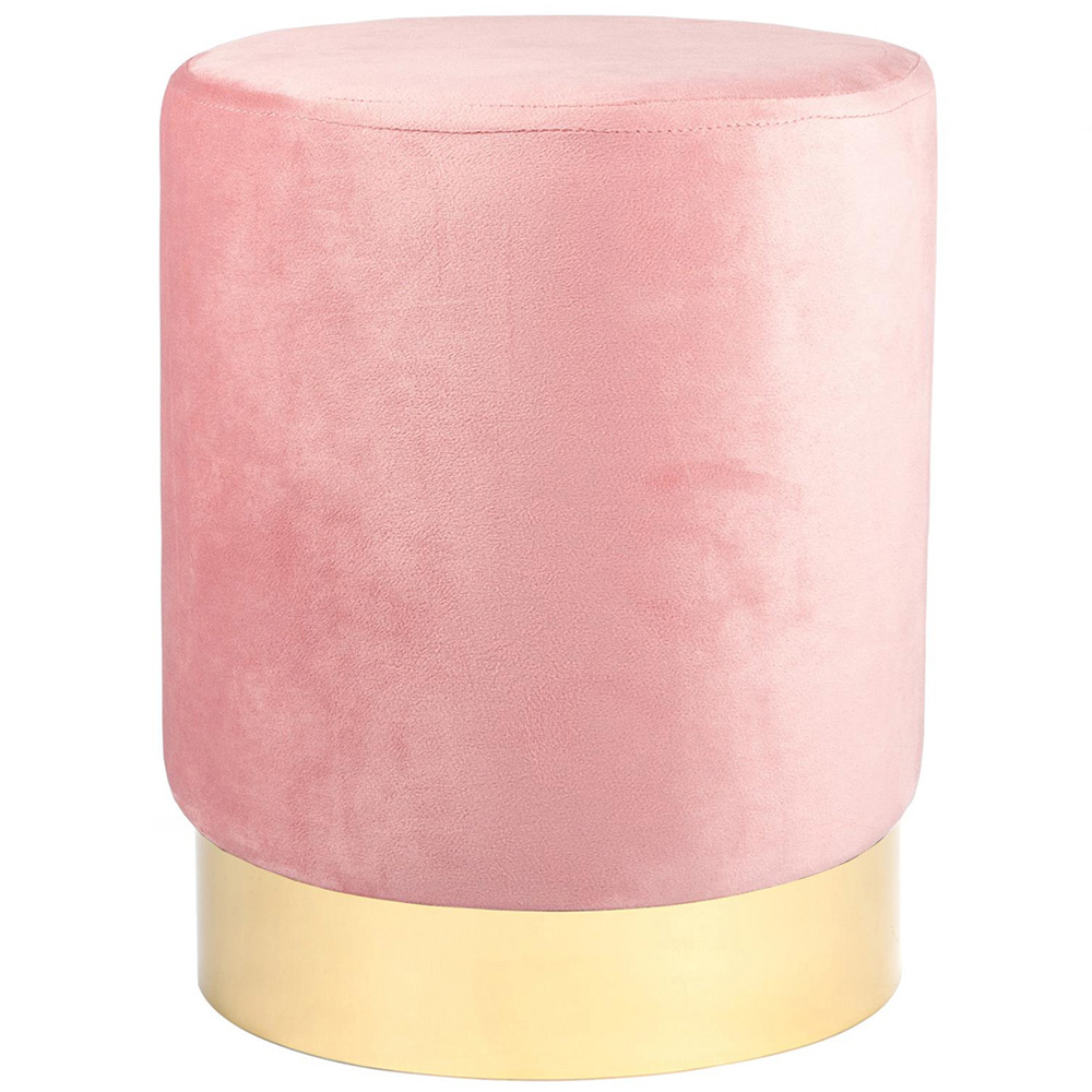 Harbour Housewares Pink Velvet Round Pouffe Image 2