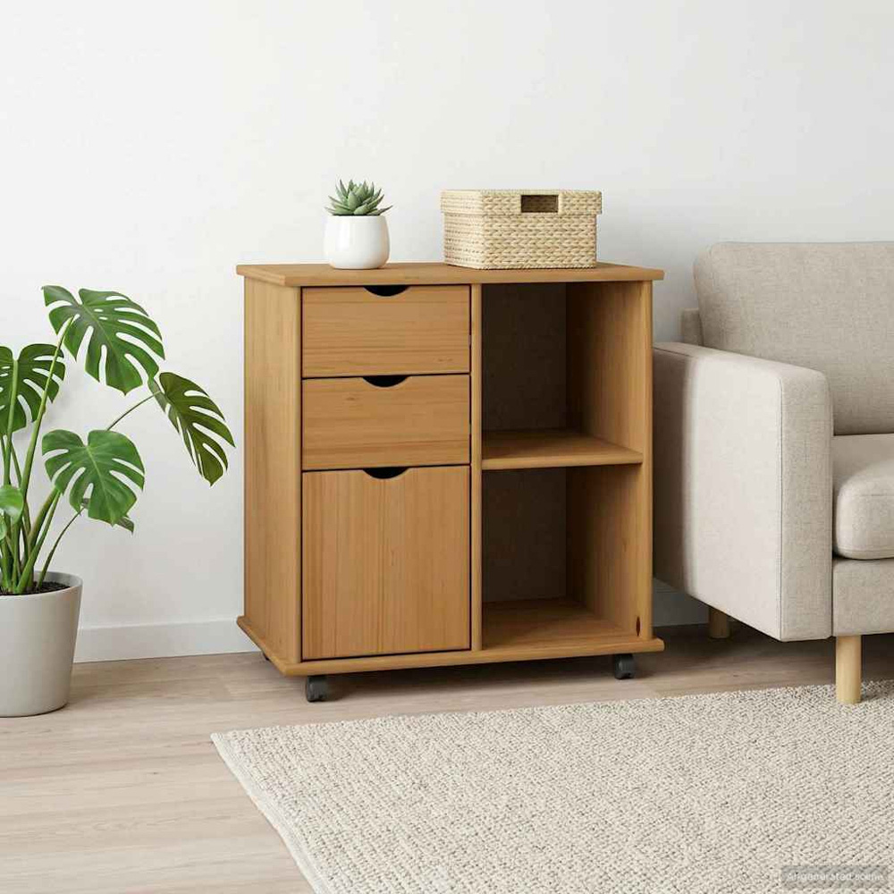 vidaXL Single Door 2 Drawer 2 Shelf Brown Rolling Storage Cabinet Image 8