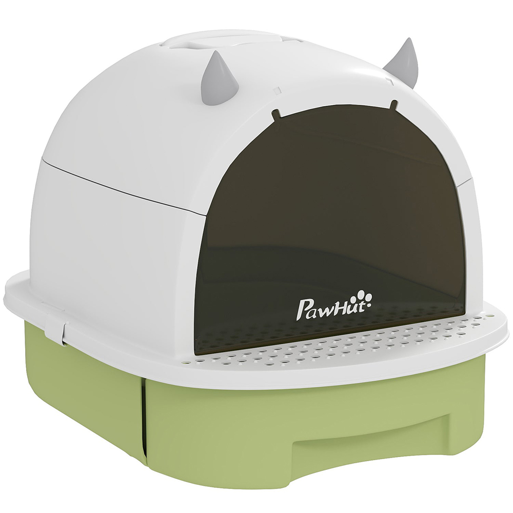 PawHut Green Enclosed Cat Litter Box with Lid and Pull-Out Drawer Image 1