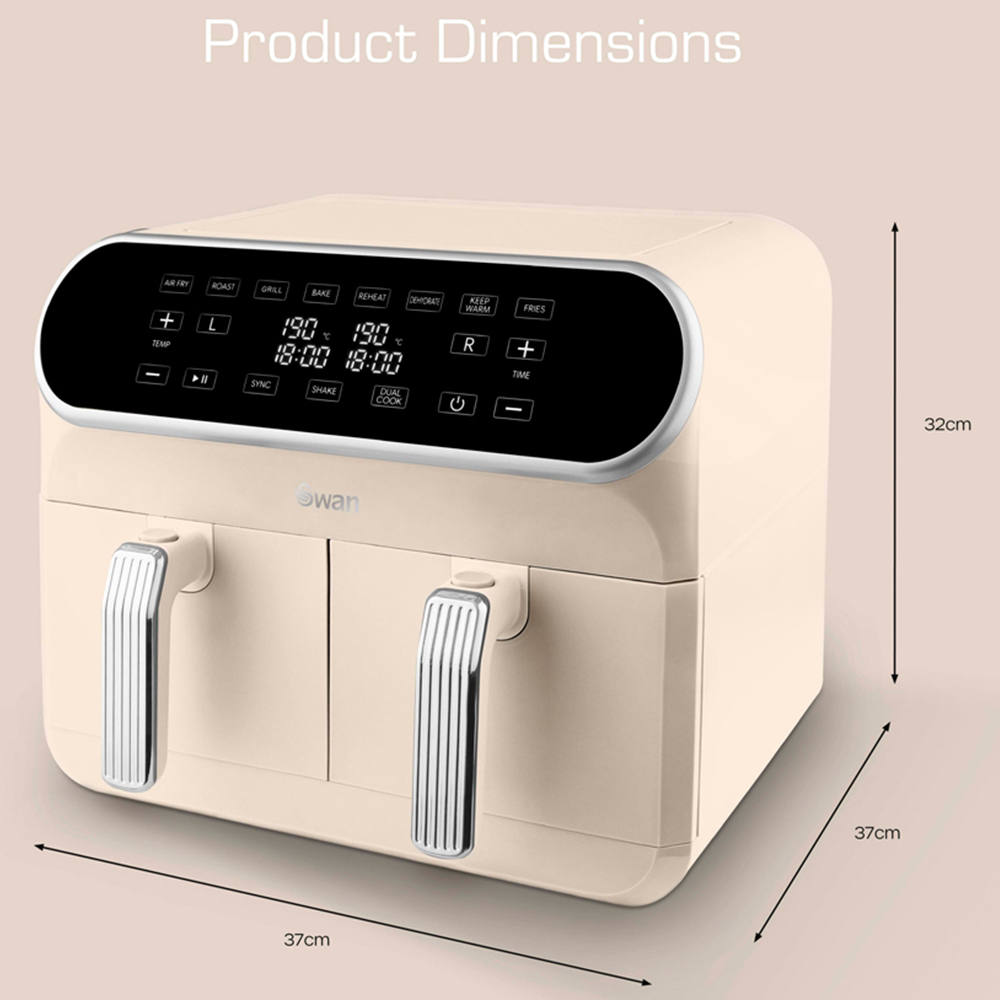 Swan Retro SD10519C Cream Dual Basket Air Fryer 8L Image 9