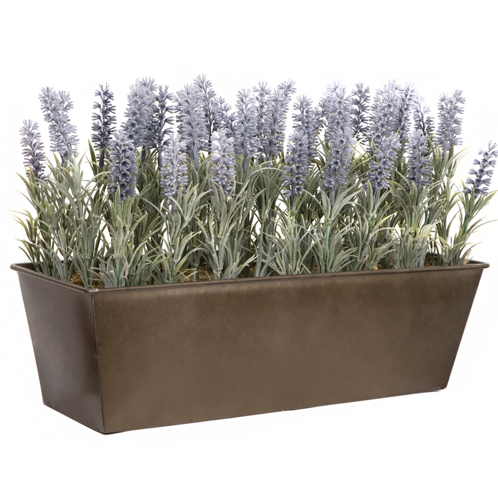 GreenBrokers Artificial Lavender Plant in Rustic Window Box 45cm Image 1