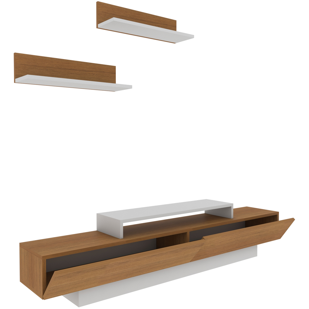 Decorotika Lusi 2 Door Single Shelf White and Teak TV Unit with 2 Wall Shelf Image 6