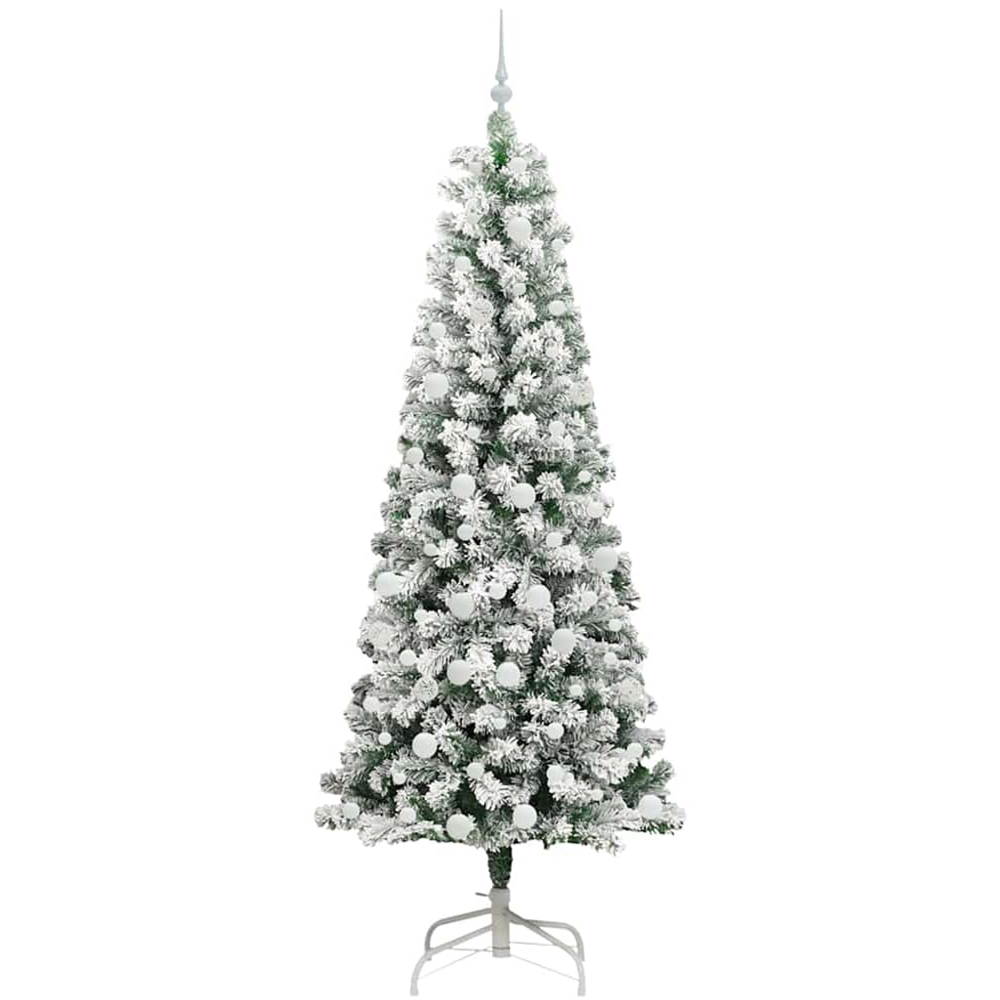 vidaXL Pre-Lit Warm White LED and White Baubles Snow Flocked Artificial Christmas Tree 7ft Image 4