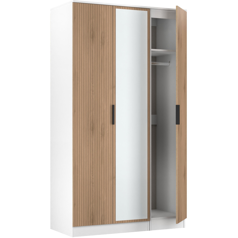 Crowndale Java 3 Door Slatt Effect and White Tall Mirrored Wardrobe Ready Assembled Image 7