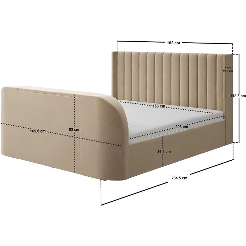Flair Fallon King Size Beige Velvet TV Side Lift Ottoman Bed Image 7