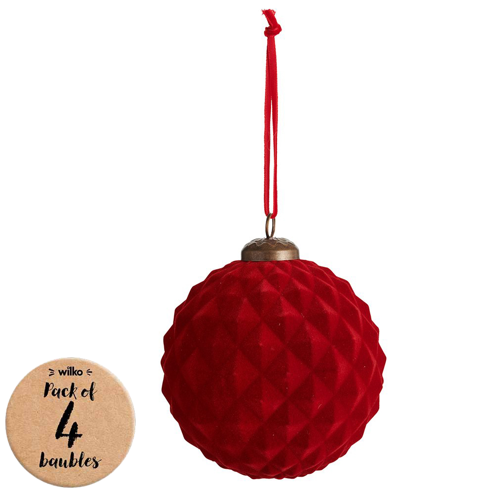Wilko 4 Pack Winter Flocked Facetted Bauble Image 1