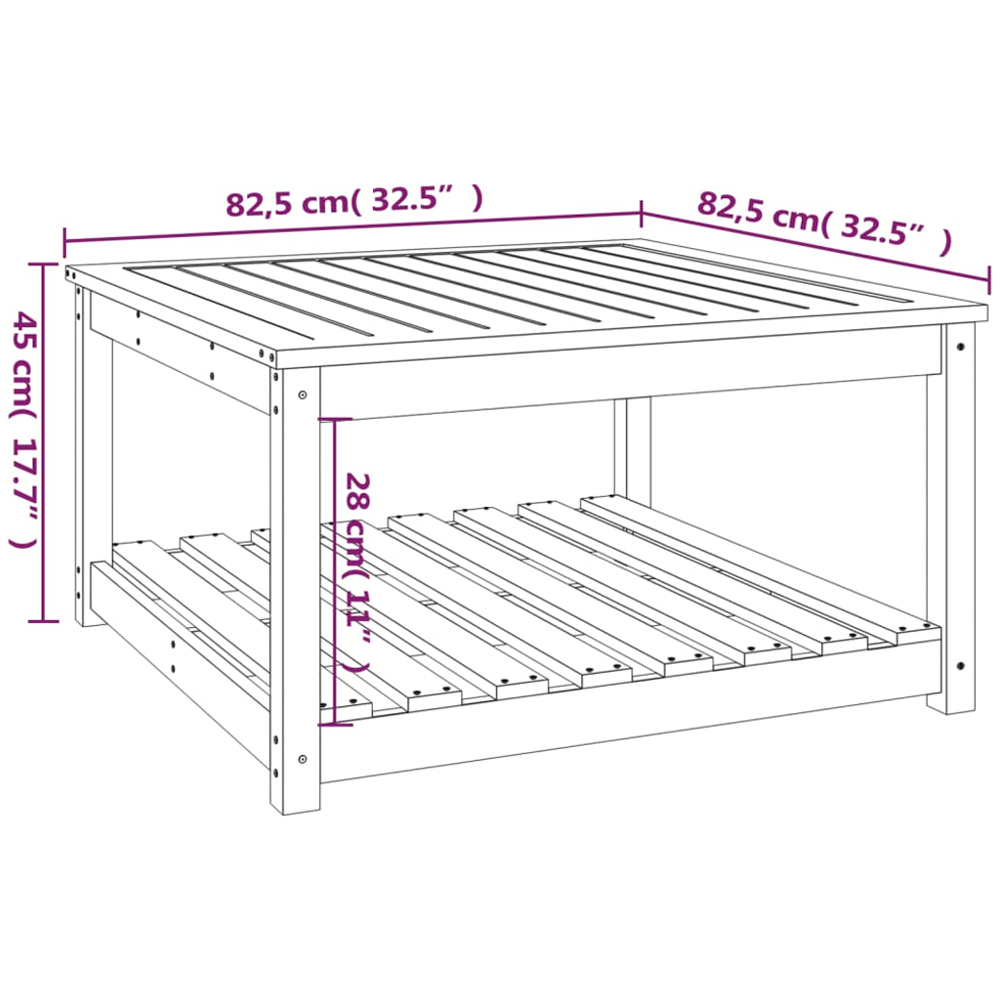 vidaXL Single Shelf Natural Solid Pine Wood Slatted Garden Table 82.5 x 82.5cm Image 8