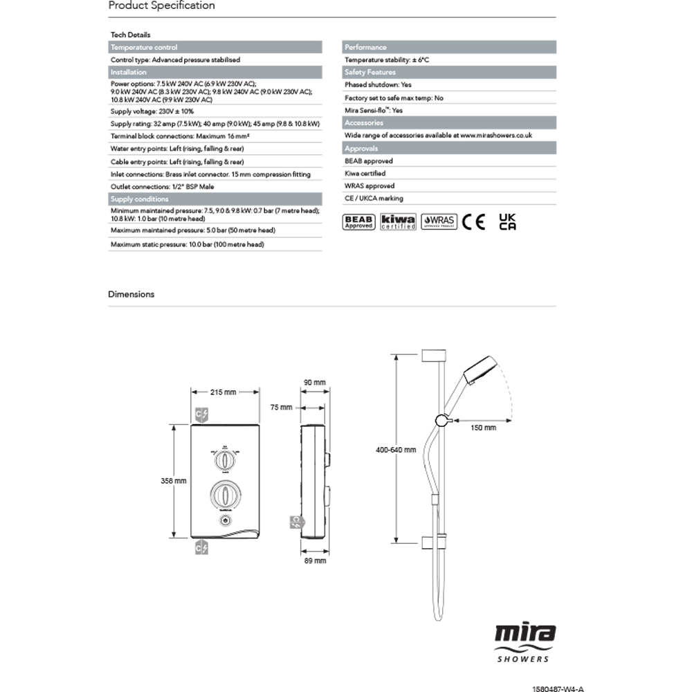 Mira Sport Manual Electric Shower 10.8kW Image 4