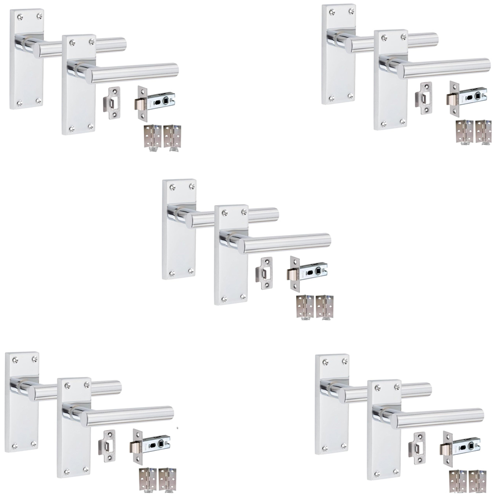 Golden Grace Victorian Straight T-Bar Polished Chrome Latch Handles 5 Pack Image 1