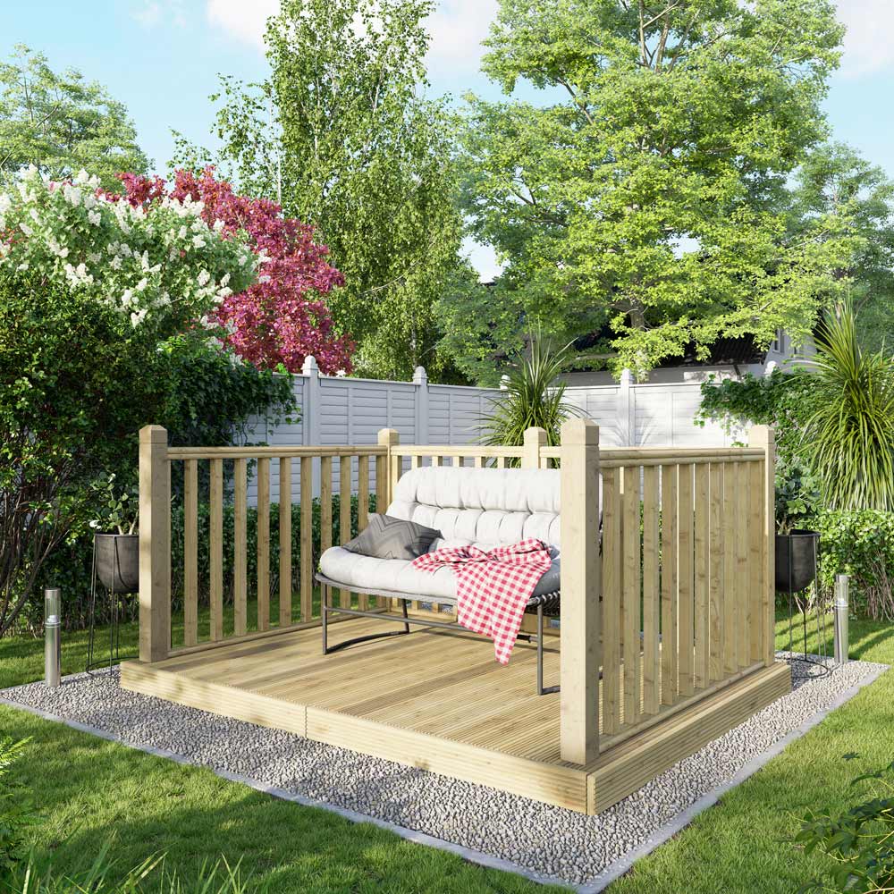 Power 6 x 8ft Timber Decking Kit With Handrails On 3 Sides Image 2