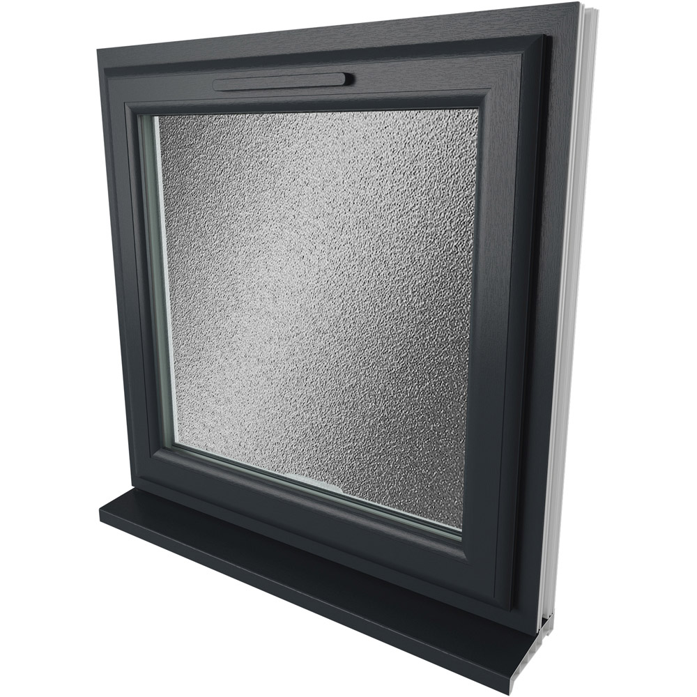 Crystal uPVC Double Glazed Window Top Hung Opener Grey White Obscure Glass 610x610mm Image 9