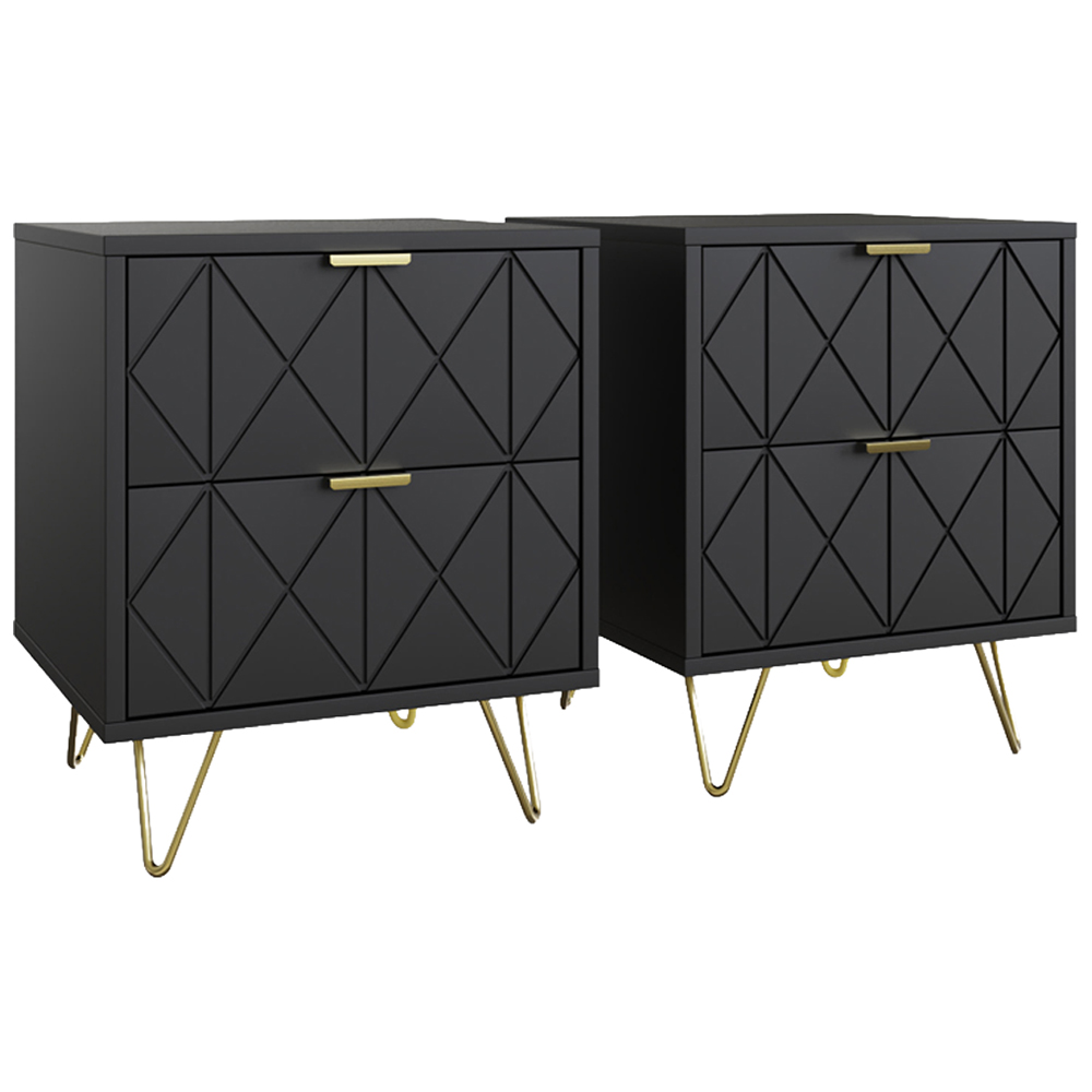 GFW Alora 2 Drawer Black Bedside Table Set of 2 Image 2
