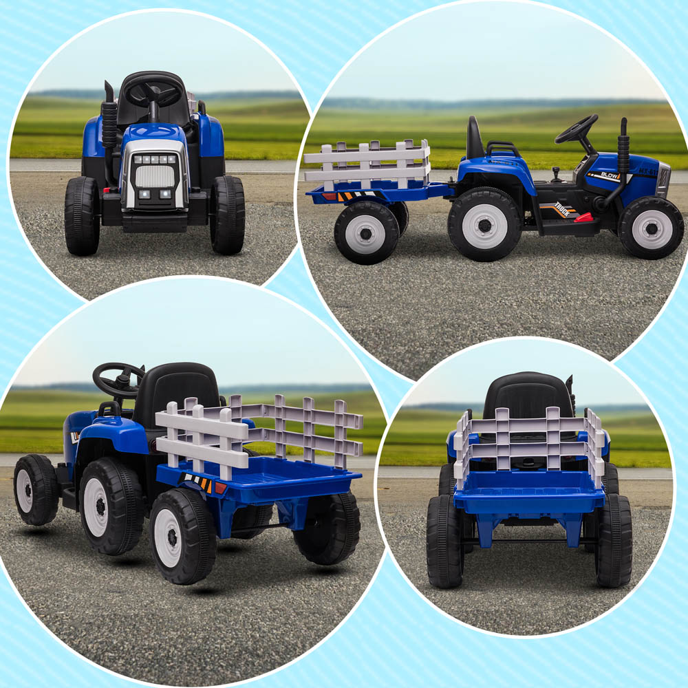 Tommy Toys Kids Ride On Electric Tractor with Trailer Blue 12V Image 5
