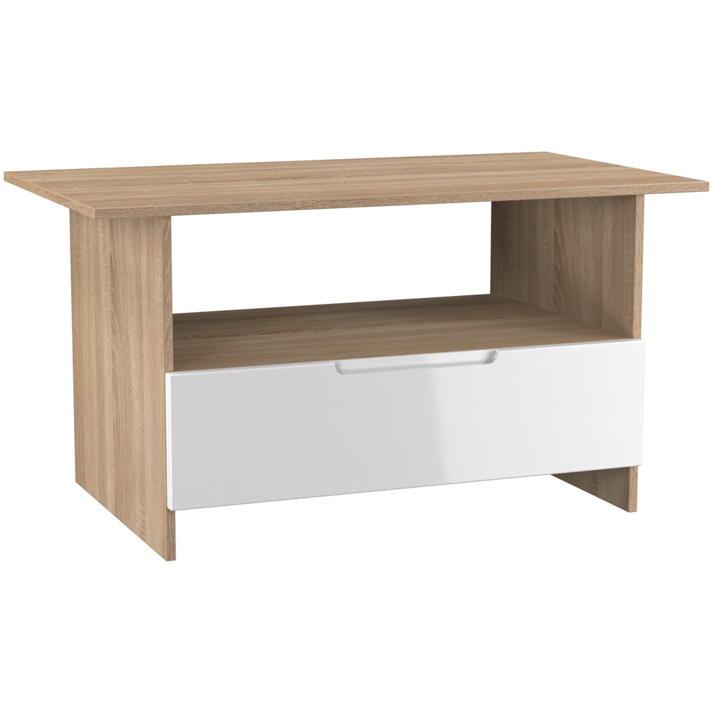 Crowndale Milan Single Drawer Single Shelf White Gloss and Bardolino Oak Coffee Table Ready Assembled Image 3